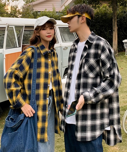 BENDER TOKYO（ベンダートウキョウ）の「【BENDER TOKYO】ビッグシルエット 起毛 オンブレチェックシャツ 長袖（シャツ/ブラウス・メンズ・グリーン/レッド/イエロー/ブラック・FREE/M/L）」の2枚目の写真