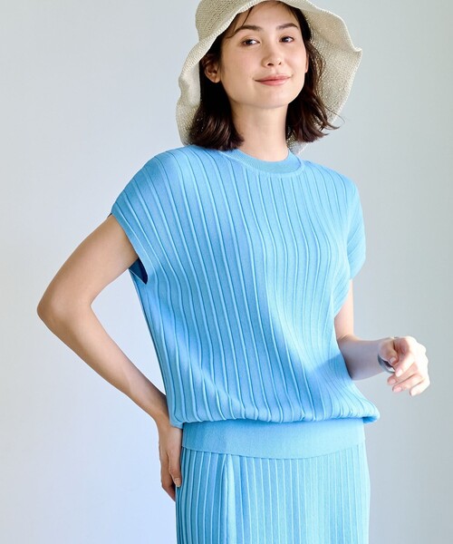 coen(コーエン)の「【RONEL】タックプリーツフレンチスリーブニット(セットアップ対応可能)(ニット/セーター・レディース・オフホワイト/ブラック/ライトブルー/ライトグレー・FREE)」の1枚目の写真