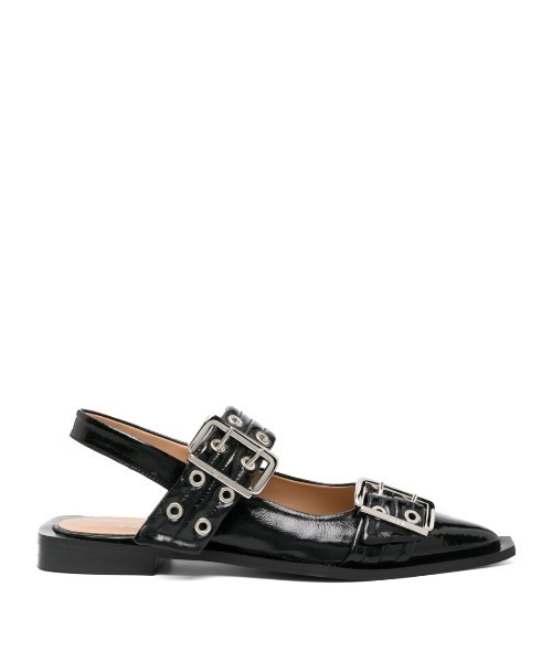 Ganni■ Chunky Buckle Ballerina Naplack 【 残りわずか】 Ganni wide welt buckle ballerina ballet flats black patent