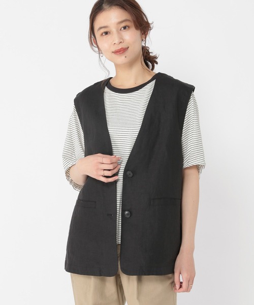 studio CLIP（スタディオクリップ）の「リネン100ベスト（ベスト・レディース・ブラック/アイボリー・FREE）」の4枚目の写真