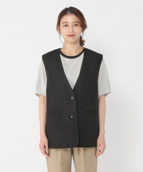 studio CLIP（スタディオクリップ）の「リネン100ベスト（ベスト・レディース・ブラック/アイボリー・FREE）」の7枚目の写真