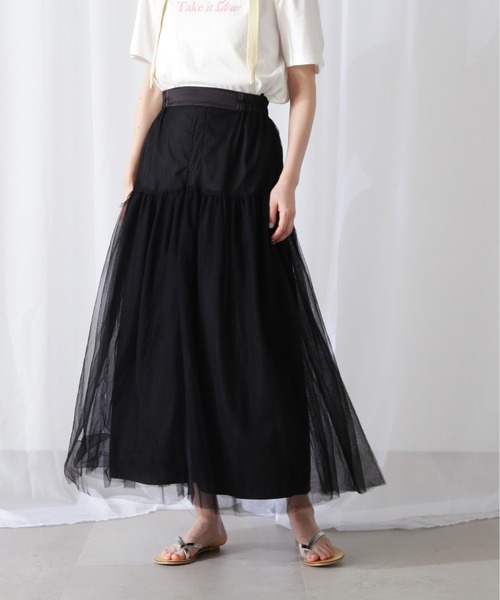 N.（N. Natural Beauty Basic）（エヌエヌナチュラルビューティーベーシック）の「◆切替チュールレイヤースカート（スカート・レディース・ブラック/クリーム・MEDIUM）」の3枚目の写真