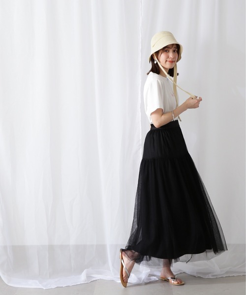 N.（N. Natural Beauty Basic）（エヌエヌナチュラルビューティーベーシック）の「◆切替チュールレイヤースカート（スカート・レディース・ブラック/クリーム・MEDIUM）」の6枚目の写真