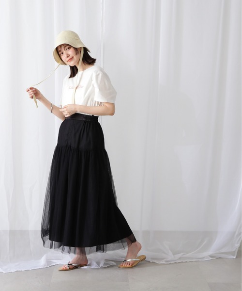 N.（N. Natural Beauty Basic）（エヌエヌナチュラルビューティーベーシック）の「◆切替チュールレイヤースカート（スカート・レディース・ブラック/クリーム・MEDIUM）」の7枚目の写真