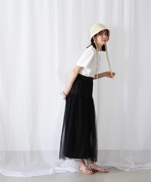 N.（N. Natural Beauty Basic）（エヌエヌナチュラルビューティーベーシック）の「◆切替チュールレイヤースカート（スカート・レディース・ブラック/クリーム・MEDIUM）」の8枚目の写真