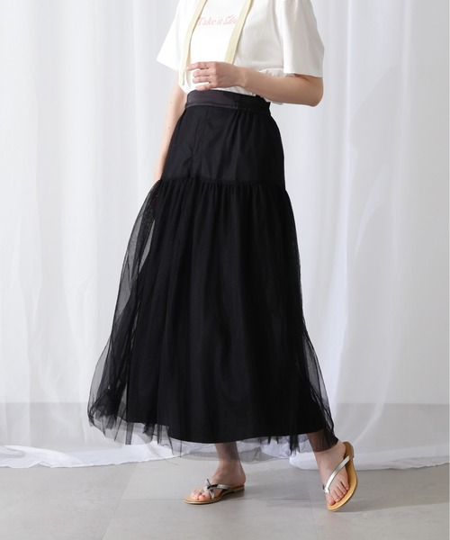 N.（N. Natural Beauty Basic）（エヌエヌナチュラルビューティーベーシック）の「◆切替チュールレイヤースカート（スカート・レディース・ブラック/クリーム・MEDIUM）」の9枚目の写真