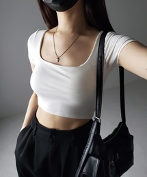 ※※【 カップ付き 】スクエアネックショートちびTシャツ