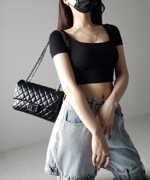 ホワイト　ブラック　ちび半袖　　カットソー KOEISTORE カットソー Tシャツ 半袖 レディース トップス