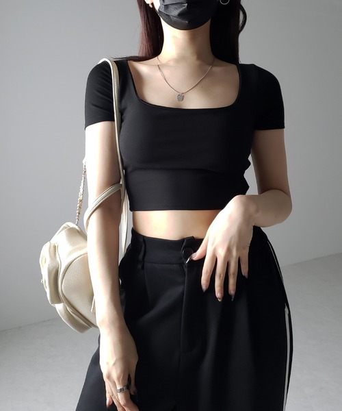 me+em select（ミームセレクト）の「※※【 カップ付き 】スクエアネックショートちびＴシャツ（Tシャツ/カットソー・レディース・ホワイト/グレー/ブラック・FREE）」の9枚目の写真