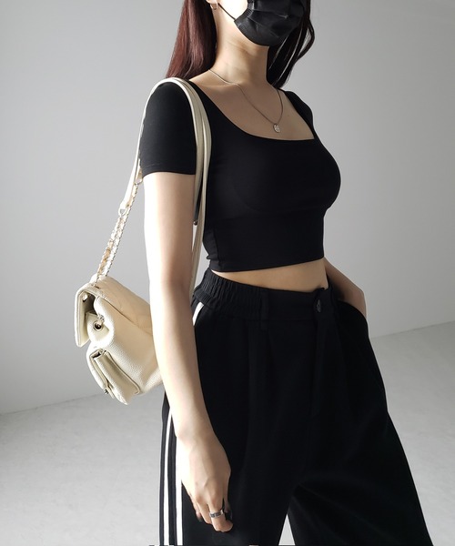 me+em select（ミームセレクト）の「※※【 カップ付き 】スクエアネックショートちびＴシャツ（Tシャツ/カットソー・レディース・ホワイト/グレー/ブラック・FREE）」の10枚目の写真
