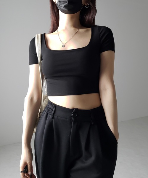 me+em select（ミームセレクト）の「※※【 カップ付き 】スクエアネックショートちびＴシャツ（Tシャツ/カットソー・レディース・ホワイト/グレー/ブラック・FREE）」の11枚目の写真