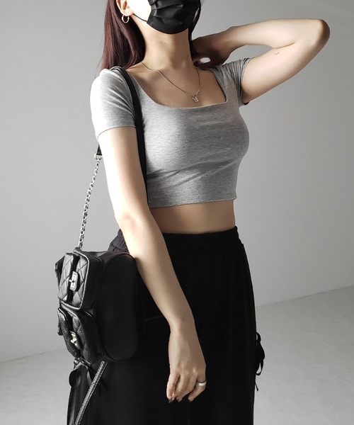 me+em select（ミームセレクト）の「※※【 カップ付き 】スクエアネックショートちびＴシャツ（Tシャツ/カットソー・レディース・ホワイト/グレー/ブラック・FREE）」の22枚目の写真