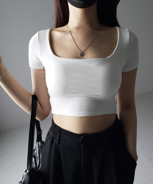 カップ付き 】スクエアネックショートちびTシャツ（Tシャツ