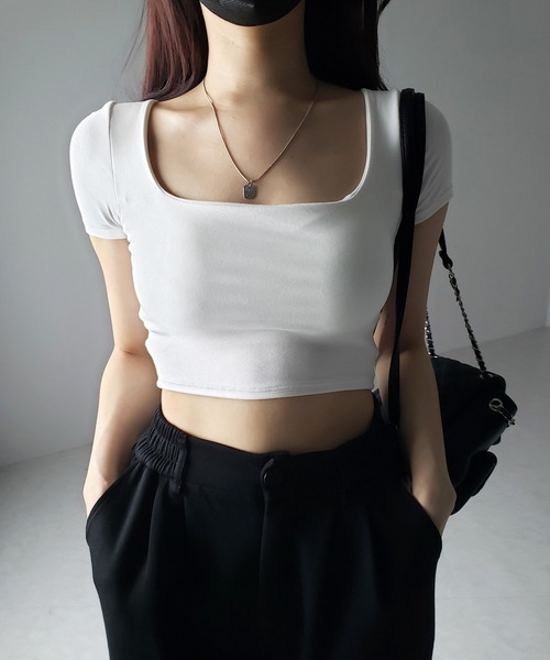 me+em select（ミームセレクト）の「※※【 カップ付き 】スクエアネックショートちびＴシャツ（Tシャツ/カットソー・レディース・ホワイト/グレー/ブラック・FREE）」の18枚目の写真