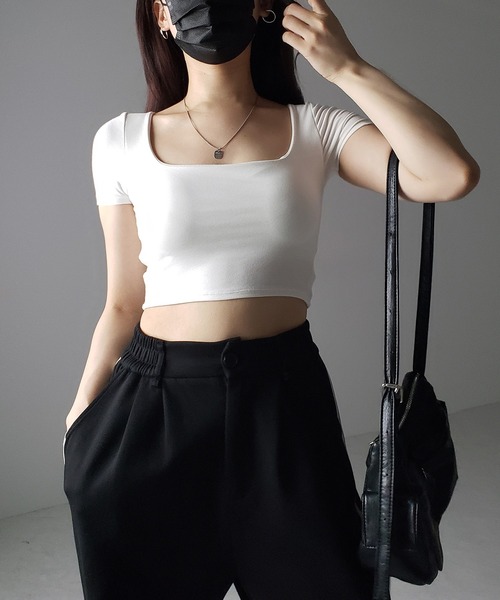 me+em select（ミームセレクト）の「※※【 カップ付き 】スクエアネックショートちびＴシャツ（Tシャツ/カットソー・レディース・ホワイト/グレー/ブラック・FREE）」の19枚目の写真