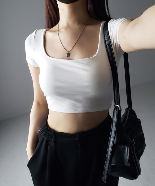カップ付き 】スクエアネックショートちびTシャツ（Tシャツ