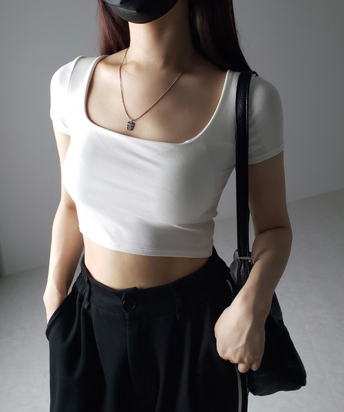 me+em select（ミームセレクト）の「※※【 カップ付き 】スクエアネックショートちびＴシャツ（Tシャツ/カットソー・レディース・ホワイト/グレー/ブラック・FREE）」の16枚目の写真