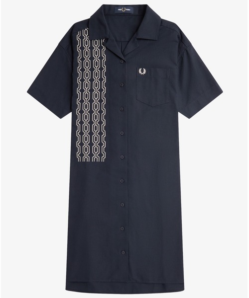 【希少】FRED PERRY 2way 刺繍　チェック柄　シャツ　ワンピース Monochrome Check Shirt Dress(10 100：WHITE): | FRED PERRY