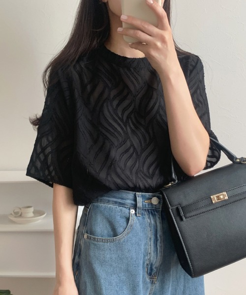 alice001出品 Lace Ladies ボトルネック 半袖 Tシャツトップス レディース