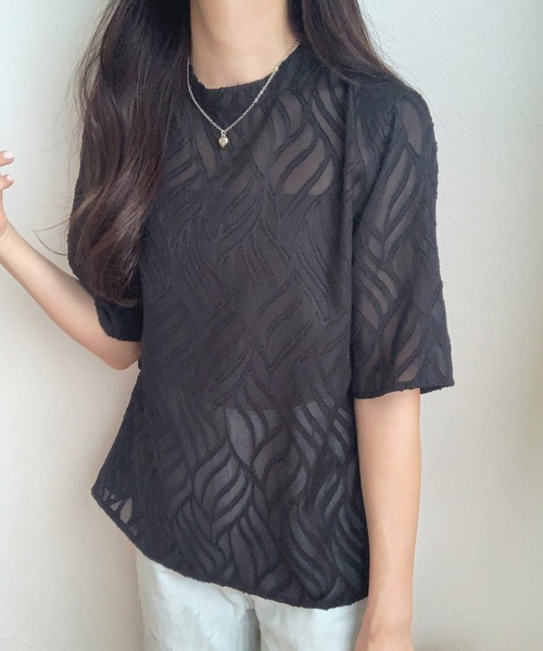alice001出品 Lace Ladies ボトルネック 半袖 Tシャツトップス レディース
