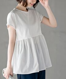 異素材切替ペプラムTシャツ