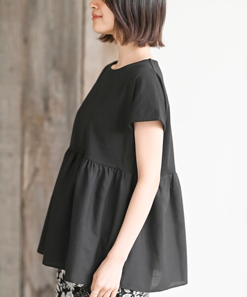 rps（アールピーエス）の「異素材切替ペプラムＴシャツ（Tシャツ/カットソー・レディース・オフホワイト/ブラック/ネイビー/チャコールグレー・フリー）」の18枚目の写真