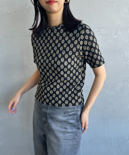 By/m（バイエム）の「[By/m/バイエム] 花柄ジャガードレースカットソー（Tシャツ/カットソー・レディース・ブラック/ブラック系/オフホワイト・F）」の14枚目の写真