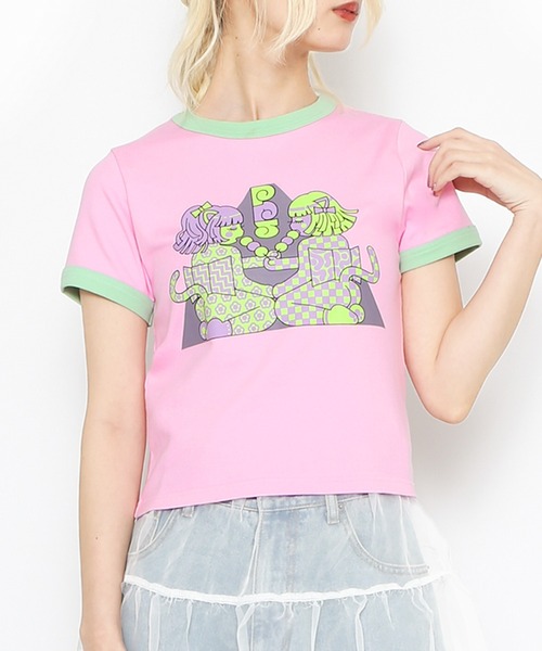 PUNYUS（プニュズ）の「わたしたちJAPANgirlsピチリンガーＴシャツ（Tシャツ/カットソー・レディース・ピンク/ブラック・1/2/4/3）」の9枚目の写真