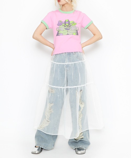 PUNYUS（プニュズ）の「わたしたちJAPANgirlsピチリンガーＴシャツ（Tシャツ/カットソー・レディース・ピンク/ブラック・1/2/4/3）」の12枚目の写真