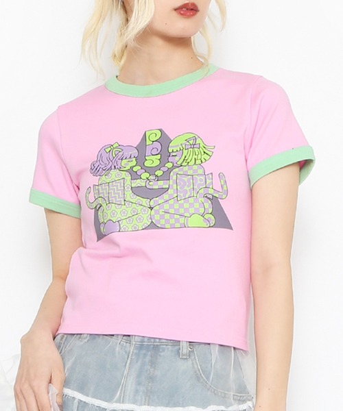 PUNYUS（プニュズ）の「わたしたちJAPANgirlsピチリンガーＴシャツ（Tシャツ/カットソー・レディース・ピンク/ブラック・1/2/4/3）」の10枚目の写真