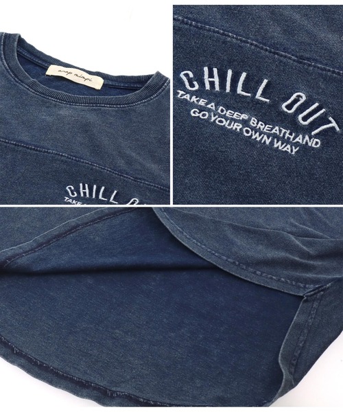 anap mimpi（アナップミンピ）の「ウォッシュ加工 サーフ 刺繍 インディゴ デニム Tシャツ（Tシャツ/カットソー・レディース・ブルー/ライトブルー・FREE）」の6枚目の写真