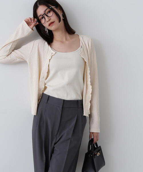 N.(N. Natural Beauty Basic)(エヌエヌナチュラルビューティーベーシック)の「◆メローエッジプリーツカーディガン(カーディガン/ボレロ・レディース・クリーム/グリーン/ブラック・MEDIUM)」の12枚目の写真