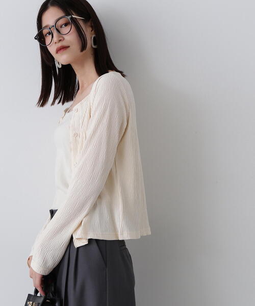 N.(N. Natural Beauty Basic)(エヌエヌナチュラルビューティーベーシック)の「◆メローエッジプリーツカーディガン(カーディガン/ボレロ・レディース・クリーム/グリーン/ブラック・MEDIUM)」の13枚目の写真