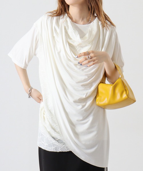 EVOLUTION(エボリューション)の「EVOLUTION ドレープTシャツ(Tシャツ/カットソー・メンズ・オフホワイト/ブラック・M/L)」の4枚目の写真