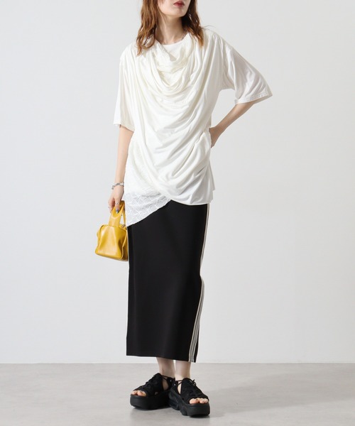 EVOLUTION(エボリューション)の「EVOLUTION ドレープTシャツ(Tシャツ/カットソー・メンズ・オフホワイト/ブラック・M/L)」の6枚目の写真