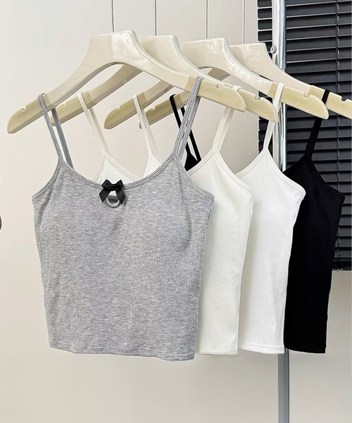 lilful(リルフル)の「【カップ付き】ミニリボン シンプルキャミソール(キャミソール・レディース・ホワイト/ブラック/アイボリー/グレー・F)」の12枚目の写真