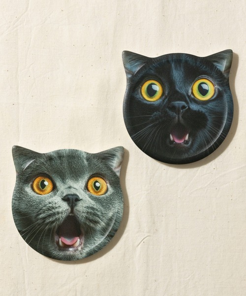 セール】Purr Purr ネコ柄 セラミックコースター2枚セット（グラス
