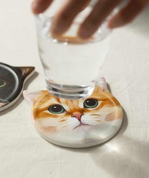 セール】Purr Purr ネコ柄 セラミックコースター2枚セット（グラス