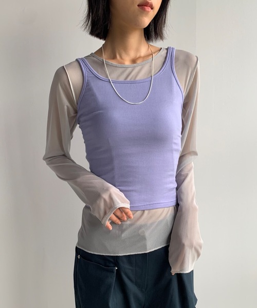 Didot.showroom（ディドット ショールーム）の「【DIDOT.】伸縮性抜群！スクエアレイヤードタンク（タンクトップ・レディース・ブラック/アイボリー/ヘザーグレー/ラベンダー/グレイッシュベージュ・FREE）」の5枚目の写真