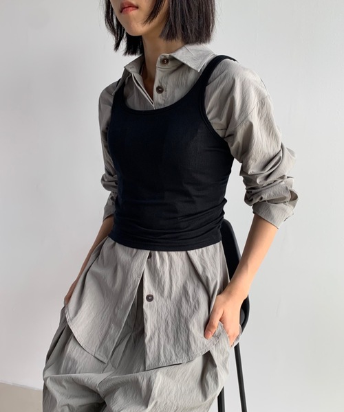 Didot.showroom（ディドット ショールーム）の「【DIDOT.】伸縮性抜群！スクエアレイヤードタンク（タンクトップ・レディース・ブラック/アイボリー/ヘザーグレー/ラベンダー/グレイッシュベージュ・FREE）」の2枚目の写真