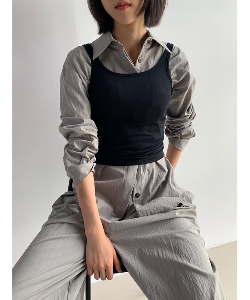 Didot.showroom（ディドット ショールーム）の「【DIDOT.】伸縮性抜群！スクエアレイヤードタンク（タンクトップ・レディース・ブラック/アイボリー/ヘザーグレー/ラベンダー/グレイッシュベージュ・FREE）」の9枚目の写真