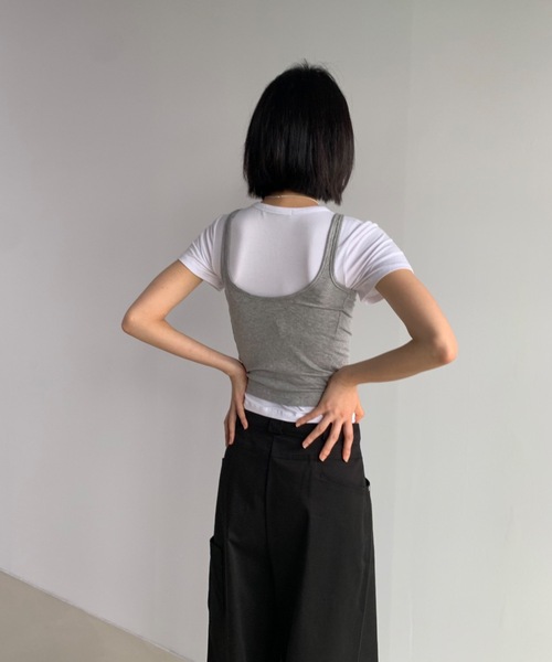 Didot.showroom（ディドット ショールーム）の「【DIDOT.】伸縮性抜群！スクエアレイヤードタンク（タンクトップ・レディース・ブラック/アイボリー/ヘザーグレー/ラベンダー/グレイッシュベージュ・FREE）」の16枚目の写真