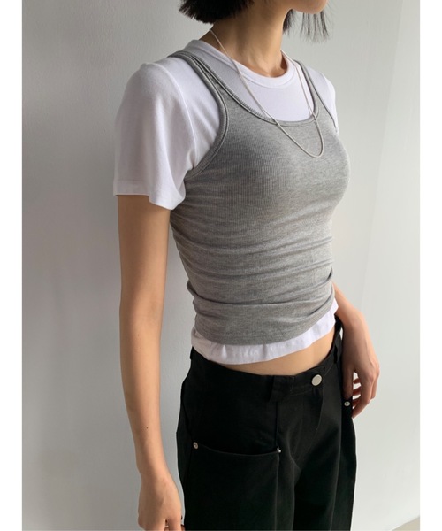 Didot.showroom（ディドット ショールーム）の「【DIDOT.】伸縮性抜群！スクエアレイヤードタンク（タンクトップ・レディース・ブラック/アイボリー/ヘザーグレー/ラベンダー/グレイッシュベージュ・FREE）」の15枚目の写真