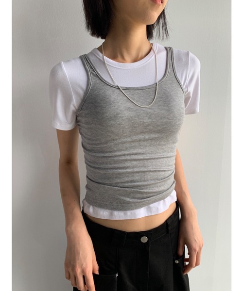 Didot.showroom（ディドット ショールーム）の「【DIDOT.】伸縮性抜群！スクエアレイヤードタンク（タンクトップ・レディース・ブラック/アイボリー/ヘザーグレー/ラベンダー/グレイッシュベージュ・FREE）」の14枚目の写真