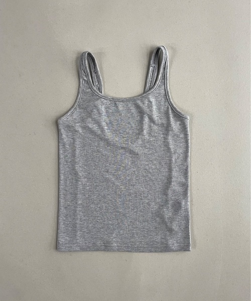 Didot.showroom（ディドット ショールーム）の「【DIDOT.】伸縮性抜群！スクエアレイヤードタンク（タンクトップ・レディース・ブラック/アイボリー/ヘザーグレー/ラベンダー/グレイッシュベージュ・FREE）」の7枚目の写真