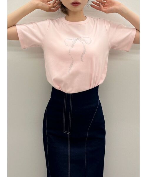 dazzlin（ダズリン）の「アソートリボンコンパクトTシャツ（Tシャツ/カットソー・レディース・オフホワイト/ブラック/ピンク・FREE）」の3枚目の写真