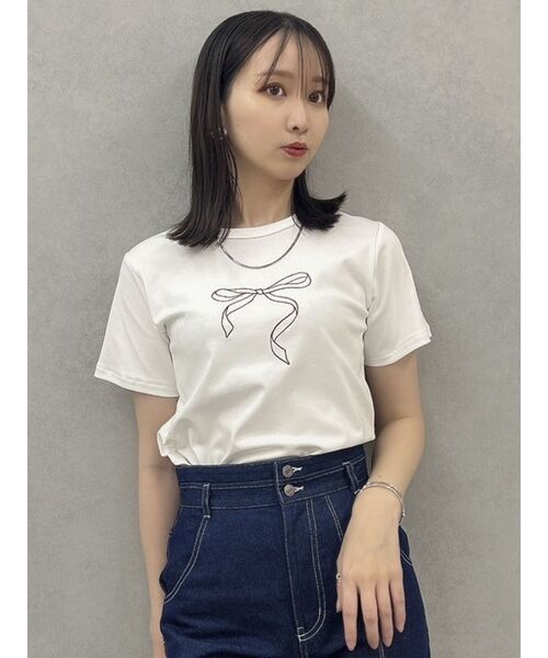 dazzlin（ダズリン）の「アソートリボンコンパクトTシャツ（Tシャツ/カットソー・レディース・オフホワイト/ブラック/ピンク・FREE）」の11枚目の写真