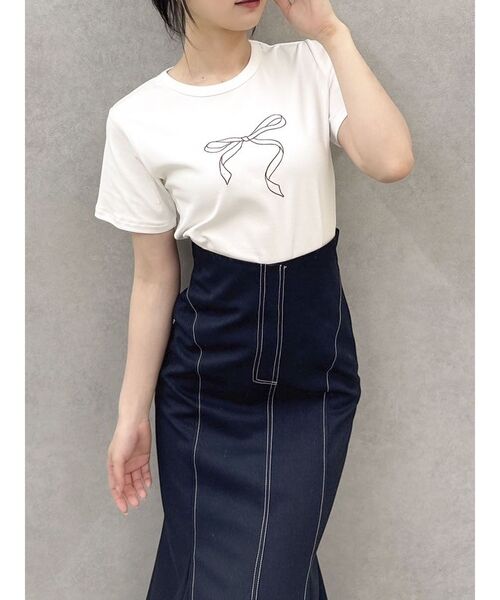 dazzlin（ダズリン）の「アソートリボンコンパクトTシャツ（Tシャツ/カットソー・レディース・オフホワイト/ブラック/ピンク・FREE）」の9枚目の写真