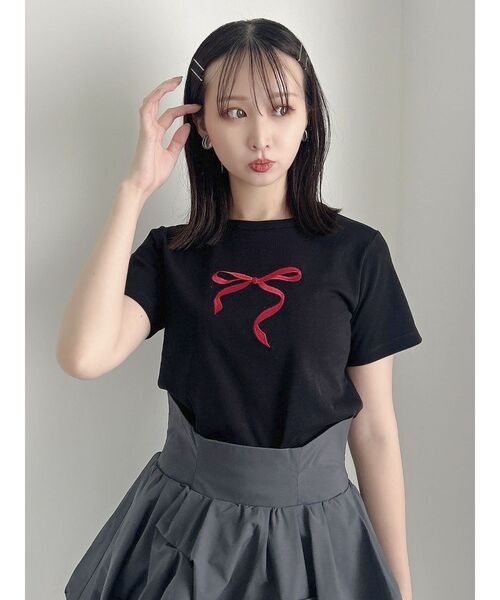 dazzlin（ダズリン）の「アソートリボンコンパクトTシャツ（Tシャツ/カットソー・レディース・オフホワイト/ブラック/ピンク・FREE）」の15枚目の写真