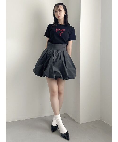 dazzlin（ダズリン）の「アソートリボンコンパクトTシャツ（Tシャツ/カットソー・レディース・オフホワイト/ブラック/ピンク・FREE）」の5枚目の写真